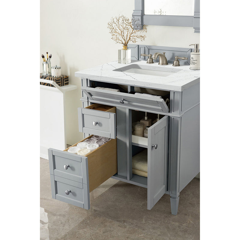 James Martin Brittany 30" Single Vanity Urban Gray with 3 cm Ethereal Noctis Quartz Top 650-V30-UGR-3ENC