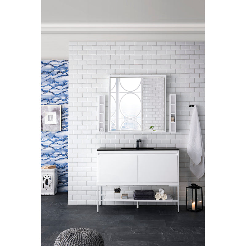 James Martin Milan 47.3" Single Vanity Cabinet Glossy White Glossy White with Charcoal Black Composite Top 801V47.3GWGWCHB