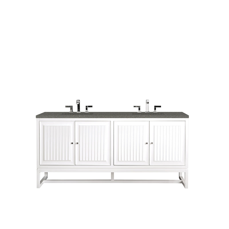 James Martin Athens 72" Double Vanity Cabinet Glossy White with 3 cm Grey Expo Quartz Top E645-V72-GW-3GEX