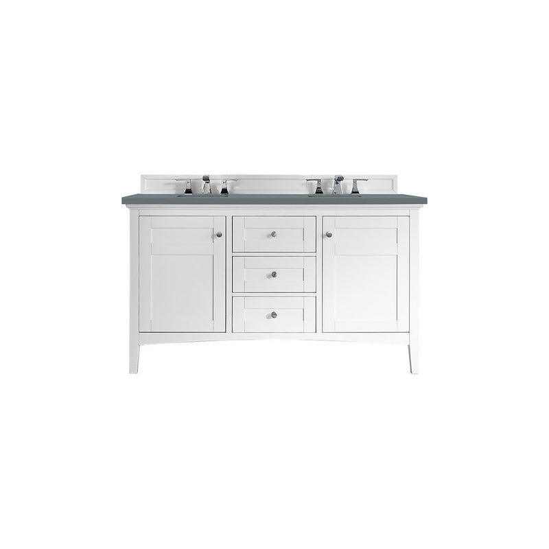 James Martin Palisades 60" Double Vanity Bright White with 3 cm Cala Blue Quartz Top 527-V60D-BW-3CBL