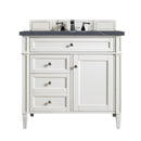 James Martin Brittany 36" Bright White Single Vanity with 3 cm Charcoal Soapstone Quartz Top 650-V36-BW-3CSP