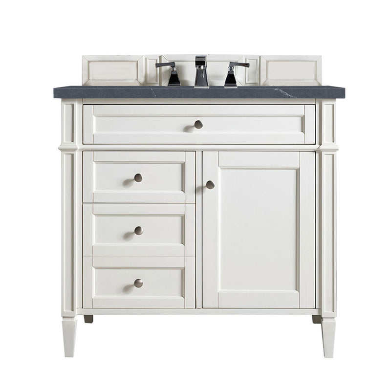 James Martin Brittany 36" Bright White Single Vanity with 3 cm Charcoal Soapstone Quartz Top 650-V36-BW-3CSP