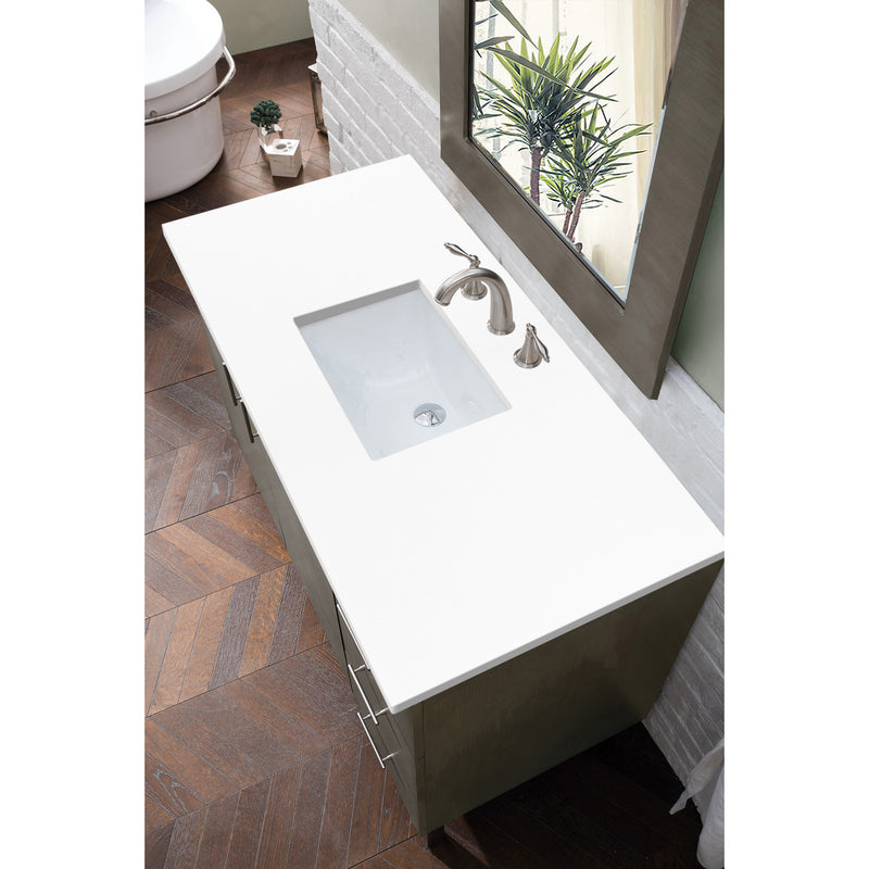 James Martin Metropolitan 48" Single Vanity Silver Oak with 3 cm Classic White Quartz Top 850-V48-SOK-3CLW