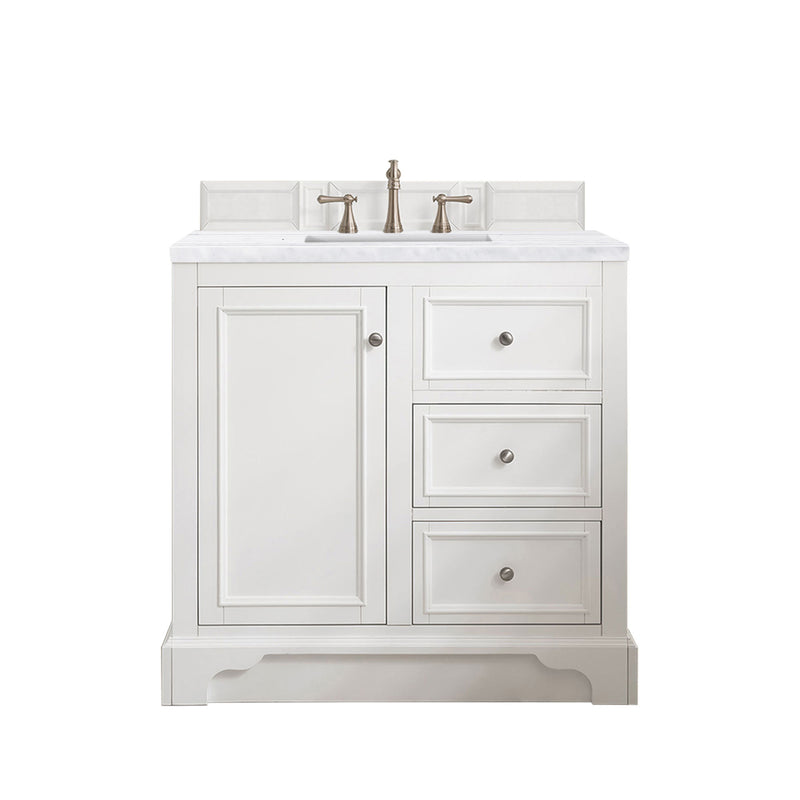 James Martin De Soto 36" Single Vanity Bright White with 3 cm Arctic Fall Solid Surface Top 825-V36-BW-3AF