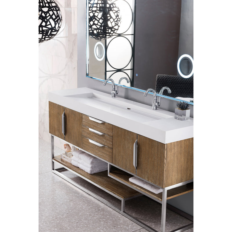 James Martin Columbia 72" Double Vanity Latte Oak with Glossy White Composite Top 388-V72D-LTO-BN-GW