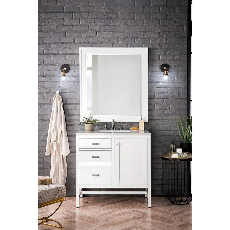 James Martin Addison 36" Single Vanity Cabinet Glossy White with 3 cm Eternal Jasmine Pearl Quartz Top E444-V36-GW-3EJP