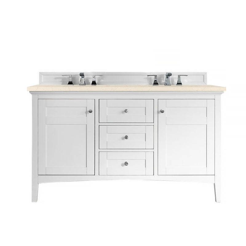 James Martin Palisades 60" Double Vanity Bright White with 3 cm Eternal Marfil Quartz Top 527-V60D-BW-3EMR