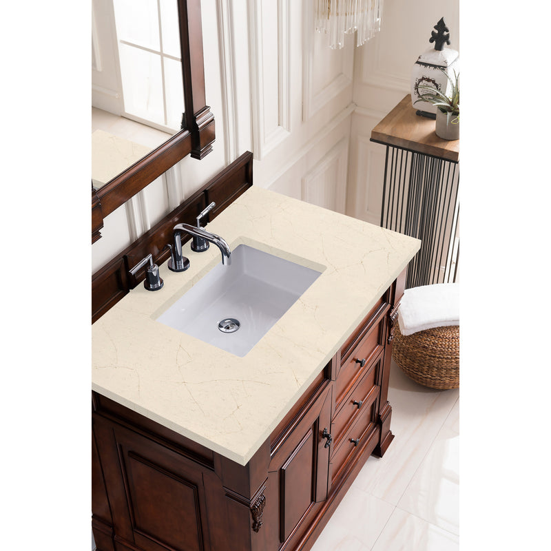 James Martin Brookfield 36" Warm Cherry Single Vanity with 3 cm Eternal Marfil Quartz Top 147-114-5586-3EMR