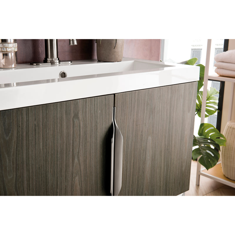 James Martin Columbia 31.5" Single Vanity Cabinet Ash Gray Brushed Nickel with White Glossy Resin Countertop 388-V31.5-AGR-BNK-WG