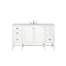 James Martin Addison 60" Single Vanity Cabinet Glossy White with 3 cm Carrara White Top E444-V60S-GW-3CAR