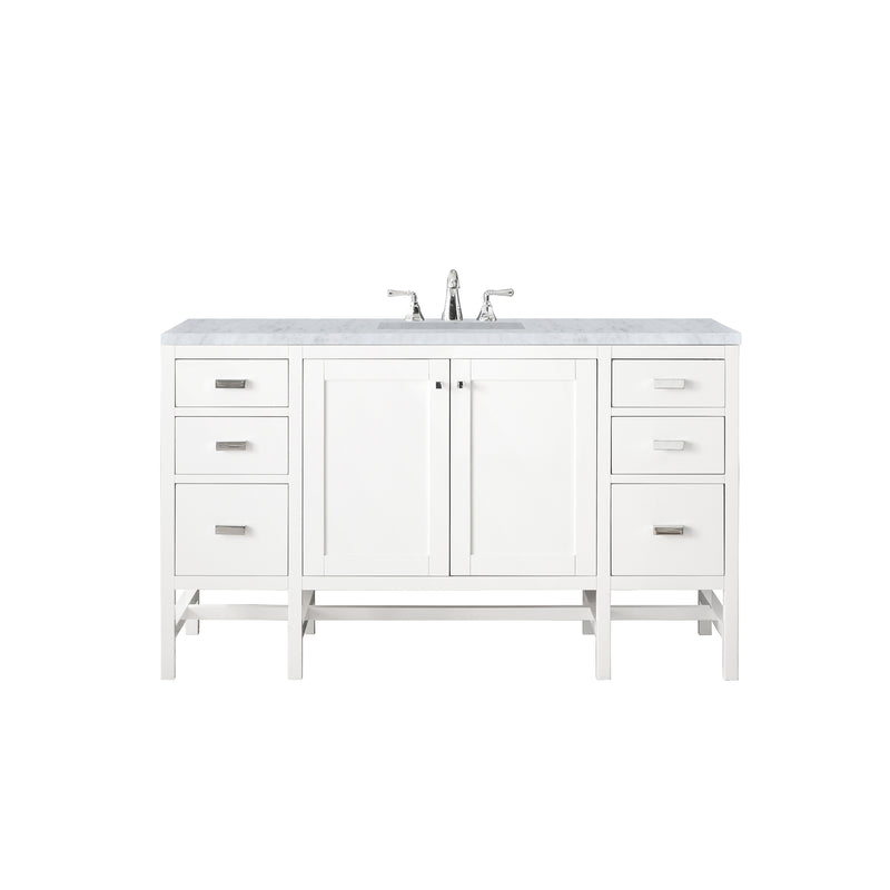 James Martin Addison 60" Single Vanity Cabinet Glossy White with 3 cm Carrara White Top E444-V60S-GW-3CAR