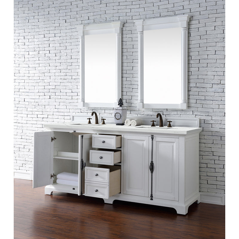 James Martin Providence 72" Double Vanity Cabinet Bright White with 3 cm Ethereal Noctis Quartz Top 238-105-V72-BW-3ENC