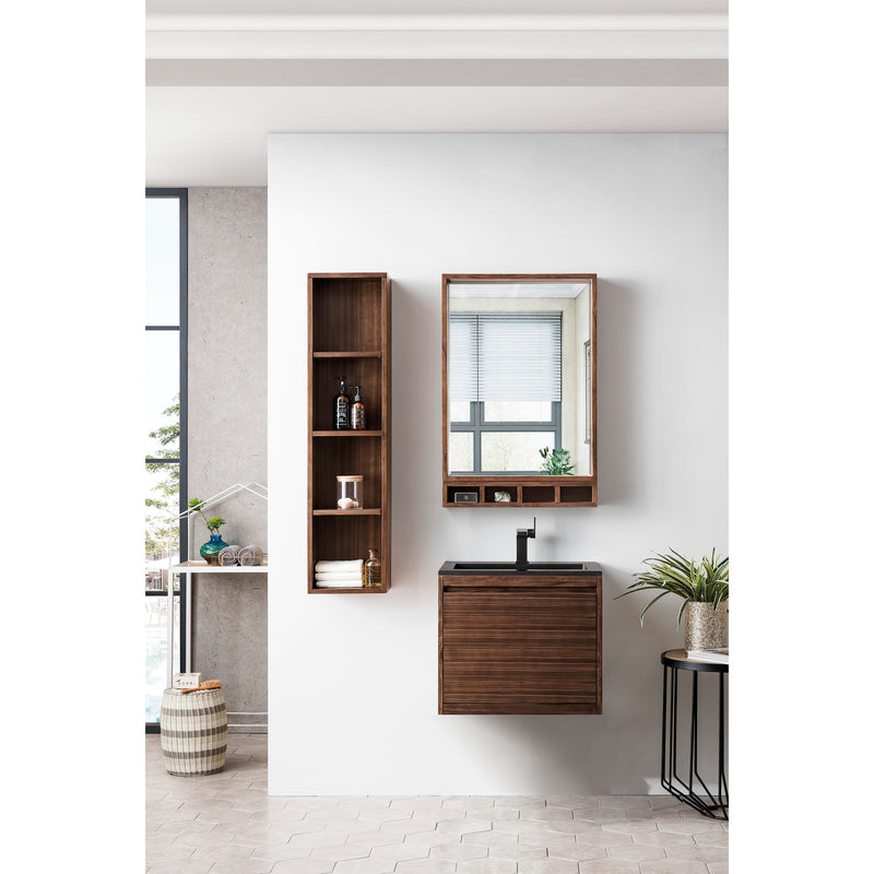 James Martin Milan 23.6" Single Vanity Cabinet Mid Century Walnut with Charcoal Black Composite Top 801V23.6WLTCHB