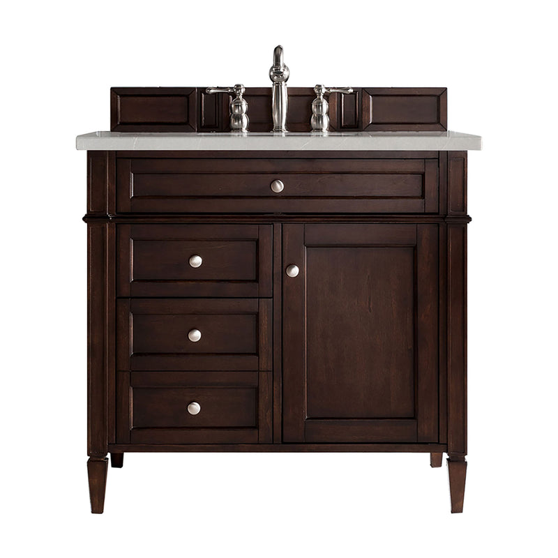 James Martin Brittany 36" Burnished Mahogany Single Vanity with 3 cm Eternal Serena Quartz Top 650-V36-BNM-3ESR