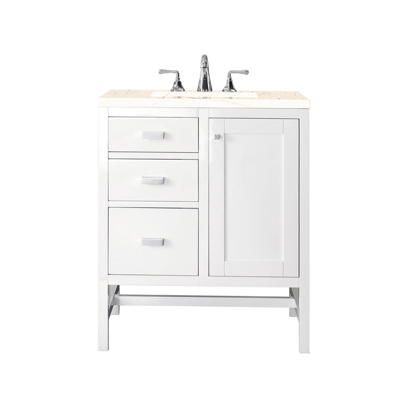 James Martin Addison 30" Single Vanity Cabinet Glossy White with 3 cm Eternal Marfil Top E444-V30-GW-3EMR