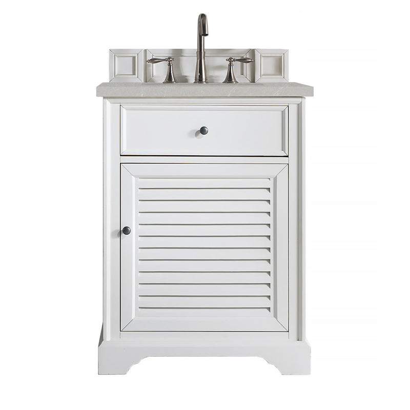 James Martin Savannah 26" Single Vanity Cabinet Bright White with 3 cm Eternal Serena Quartz Top 238-104-V26-BW-3ESR