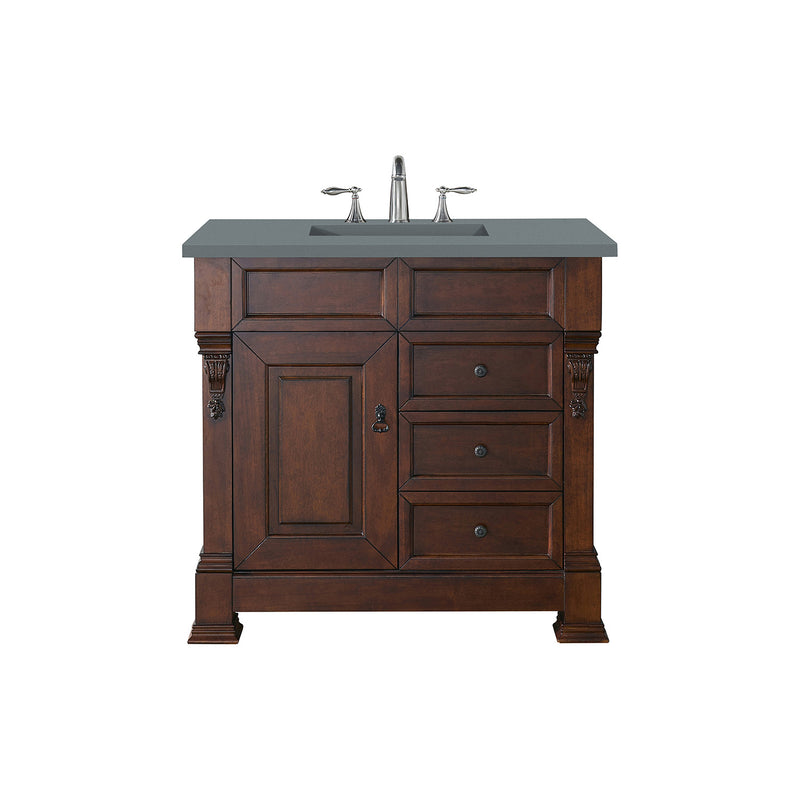 James Martin Brookfield 36" Warm Cherry Single Vanity with 3 cm Cala Blue Quartz Top 147-114-5586-3CBL