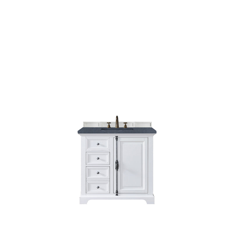 James Martin Providence 36" Single Vanity Cabinet Bright White with 3 cm Charcoal Soapstone Quartz Top 238-105-V36-BW-3CSP