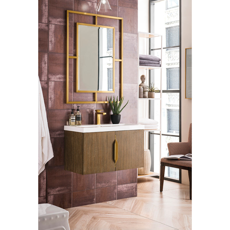 James Martin Columbia 31.5" Single Vanity Cabinet Latte Oak with White Glossy Composite Countertop 388V31.5LTOWG