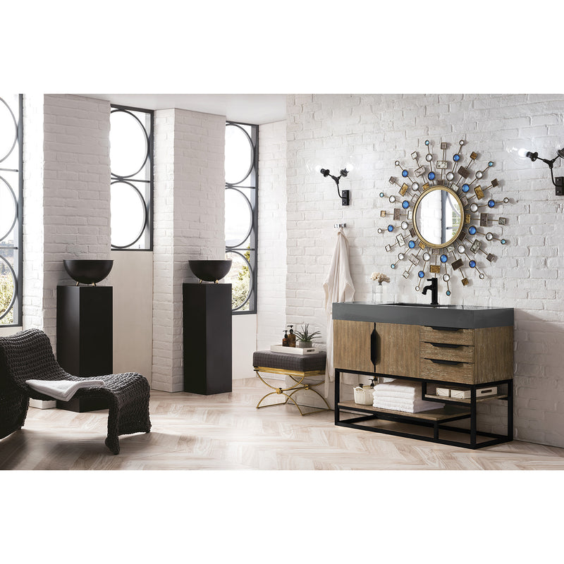 James Martin Columbia 48" Single Vanity Latte Oak Matte Black with Dusk Gray Glossy Composite Top 388-V48-LTO-MB-DGG