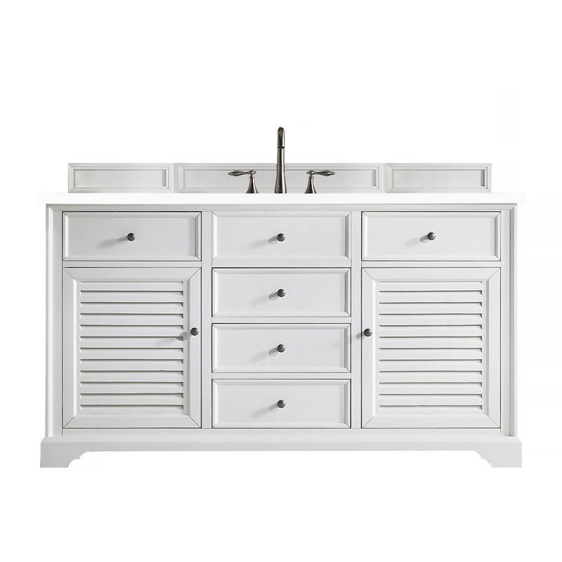 James Martin Savannah 60" Single Vanity Cabinet Bright White with 3 cm Classic White Quartz Top 238-104-V60S-BW-3CLW