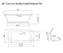 Cambridge Plumbing Cast Iron Double Ended Pedestal Tub 60" x 30" No Faucet Drilling Package