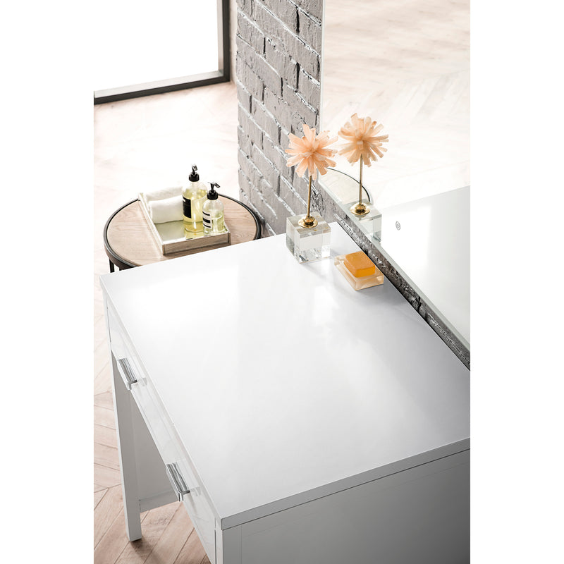 James Martin Addison 30" Free-standing Countertop Unit Makeup Counter Glossy White with 3 cm Classic White Quartz Top E444-CU30-GW-3CLW