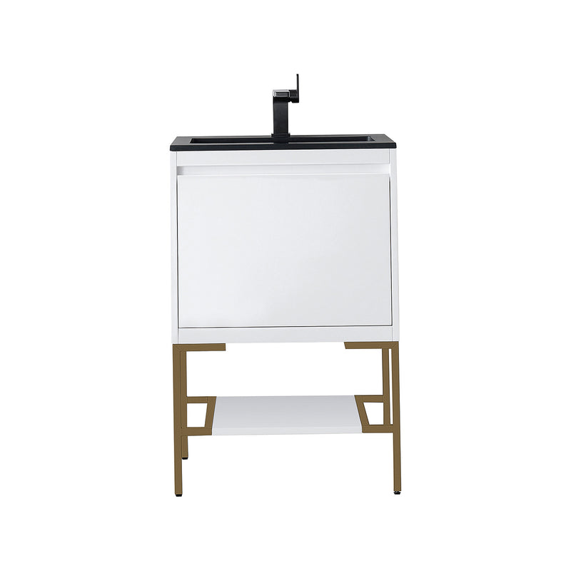 James Martin Milan 23.6" Single Vanity Cabinet Glossy White Radiant Gold with Charcoal Black Composite Top 801V23.6GWRGDCHB