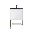 James Martin Milan 23.6" Single Vanity Cabinet Glossy White Radiant Gold with Charcoal Black Composite Top 801V23.6GWRGDCHB