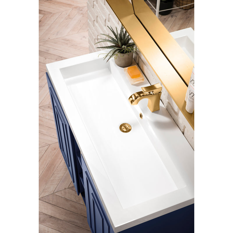 James Martin Alicante' 39.5" Single Vanity Cabinet Azure Blue Radiant Gold with White Glossy Resin Countertop E110-V39.5-AZB-RGD-WG