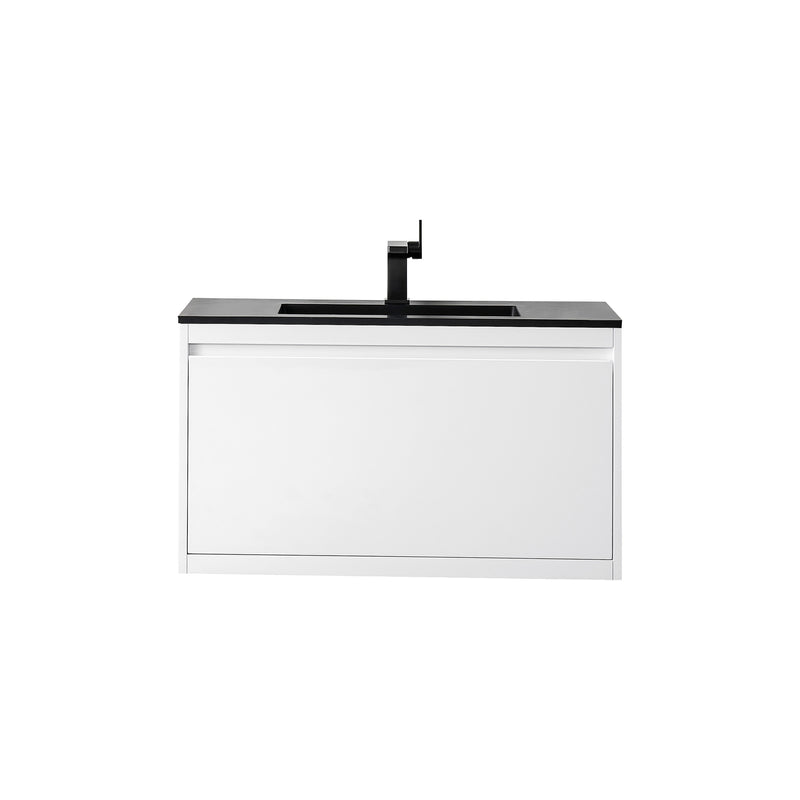 James Martin Milan 35.4" Single Vanity Cabinet Glossy White with Charcoal Black Composite Top 801V35.4GWCHB