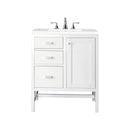 James Martin Addison 30" Single Vanity Cabinet Glossy White with 3 cm Eternal Jasmine Pearl Quartz Top E444-V30-GW-3EJP