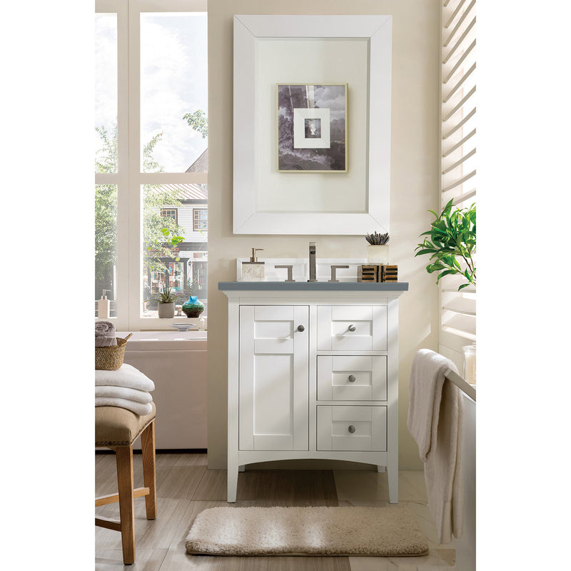 James Martin Palisades 30" Single Vanity Bright White with 3 cm Cala Blue Quartz Top 527-V30-BW-3CBL