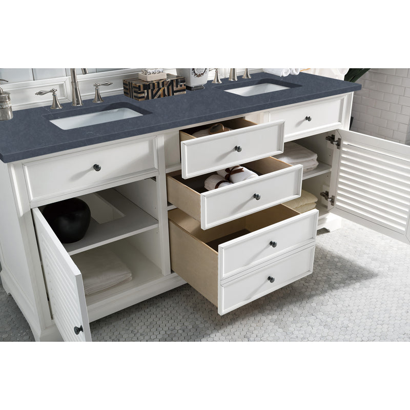 James Martin Savannah 72" Double Vanity Cabinet Bright White with 3 cm Charcoal Soapstone Quartz Top 238-104-V72-BW-3CSP