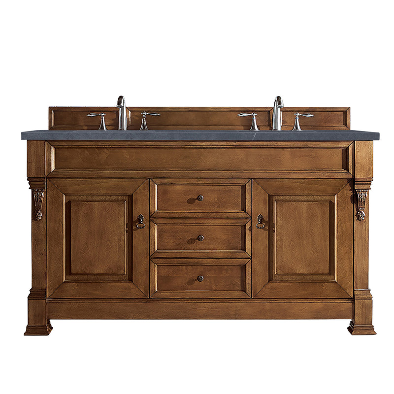 James Martin Brookfield 60" Country Oak Double Vanity with 3 cm Charcoal Soapstone Quartz Top 147-114-5671-3CSP