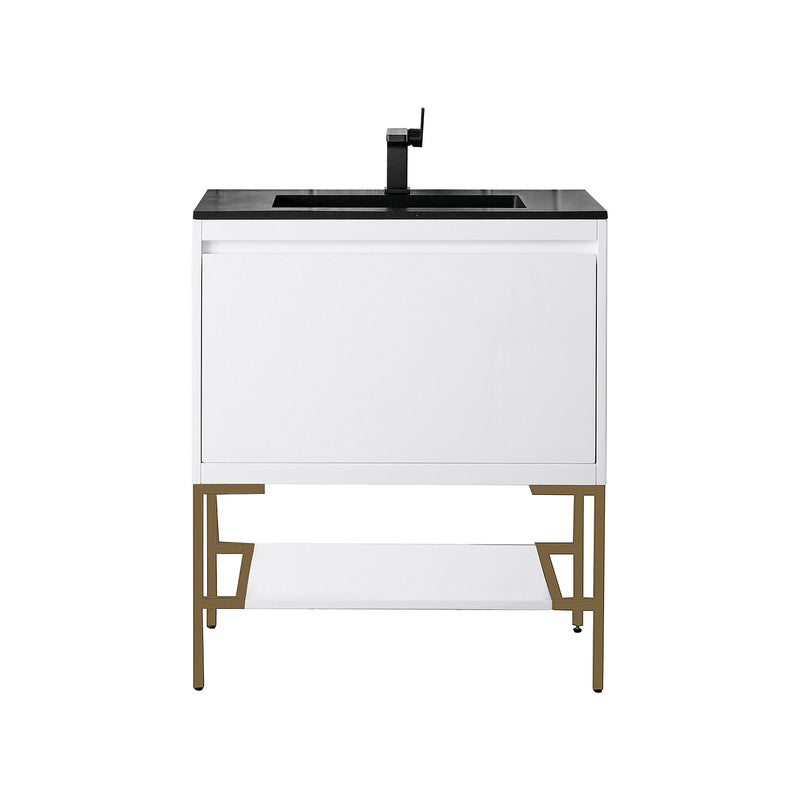 James Martin Milan 31.5" Single Vanity Cabinet Glossy White Radiant Gold with Charcoal Black Composite Top 801V31.5GWRGDCHB