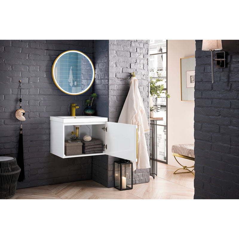 James Martin Columbia 24" Single Vanity Cabinet Glossy White with White Glossy Resin Countertop 388-V24-GW-WG