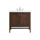 James Martin Addison 36" Single Vanity Cabinet with Doors Mid Century Acacia with 3 cm Carrara White Top E445-V36-MCA-3CAR