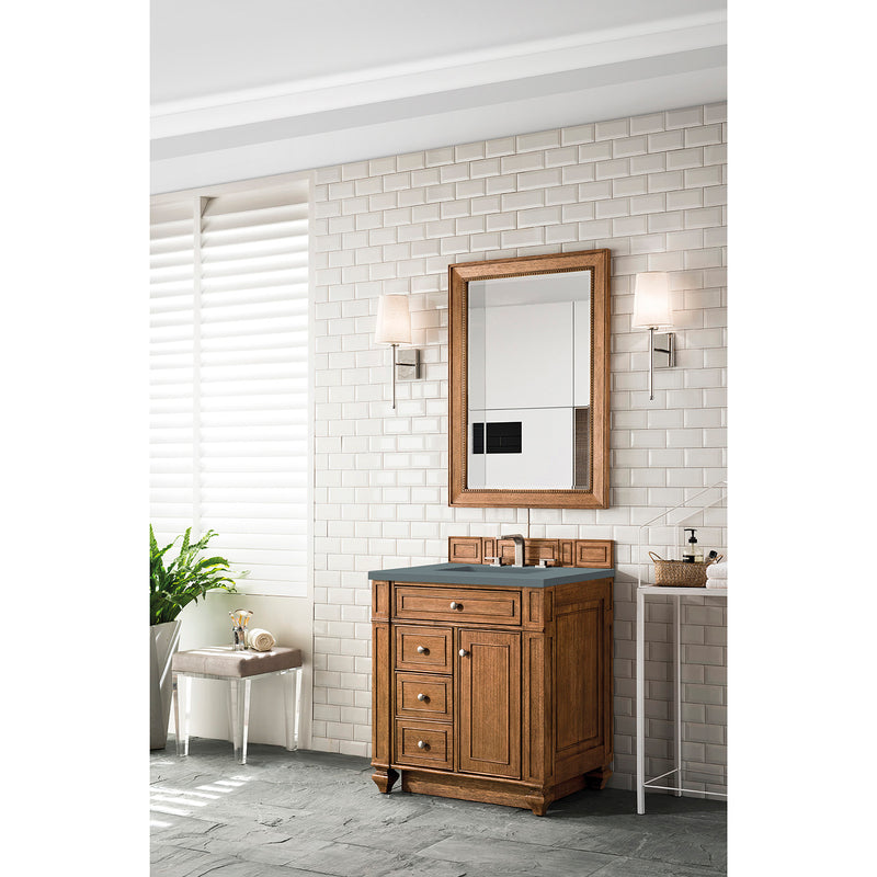 James Martin Bristol 30" Single Vanity Saddle Brown with 3 cm Cala Blue Quartz Top 157-V30-SBR-3CBL