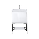 James Martin Milan 23.6" Single Vanity Cabinet Glossy White Matte Black with Glossy White Composite Top 801V23.6GWMBKGW