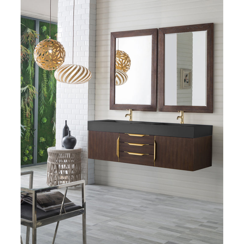 James Martin Mercer Island 59" Double Vanity Coffee Oak Radiant Gold with Dusk Gray Glossy Composite Top 389-V59D-CFO-G-DGG