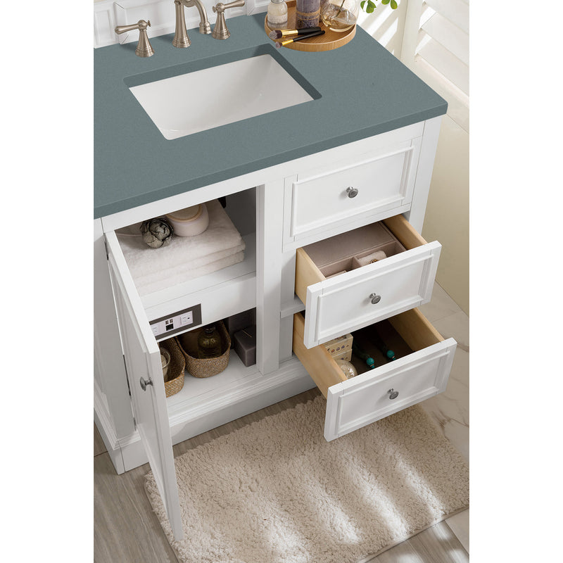 James Martin De Soto 36" Single Vanity Bright White with 3 cm Cala Blue Quartz Top 825-V36-BW-3CBL