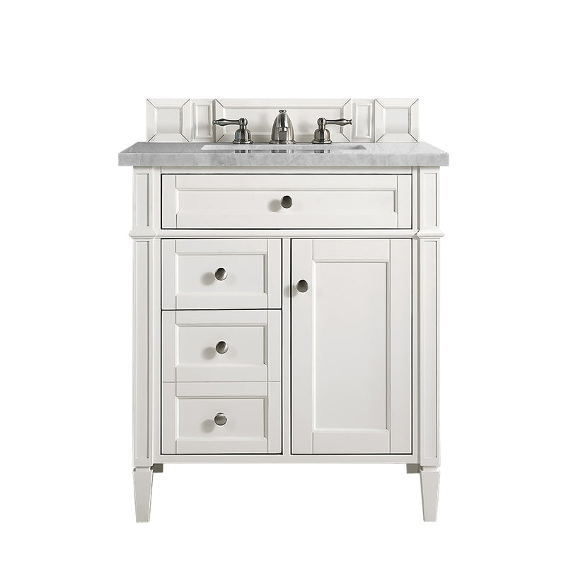 James Martin Brittany 30" Single Vanity Bright White with 3 cm Eternal Serena Quartz Top 650-V30-BW-3ESR