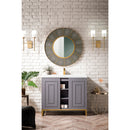 James Martin Alicante' 39.5" Single Vanity Cabinet Gray Smoke Radiant Gold with White Glossy Composite Countertop E110V39.5GSMRGDWG