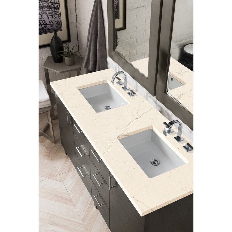 James Martin Metropolitan 60" Double Vanity Silver Oak with 3 cm Eternal Marfil Quartz Top 850-V60D-SOK-3EMR