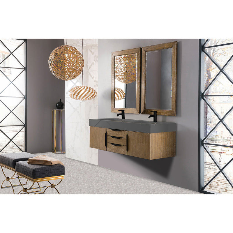 James Martin Mercer Island 59" Double Vanity Latte Oak Matte Black with Dusk Gray Glossy Composite Top 389-V59D-LTO-MB-DGG