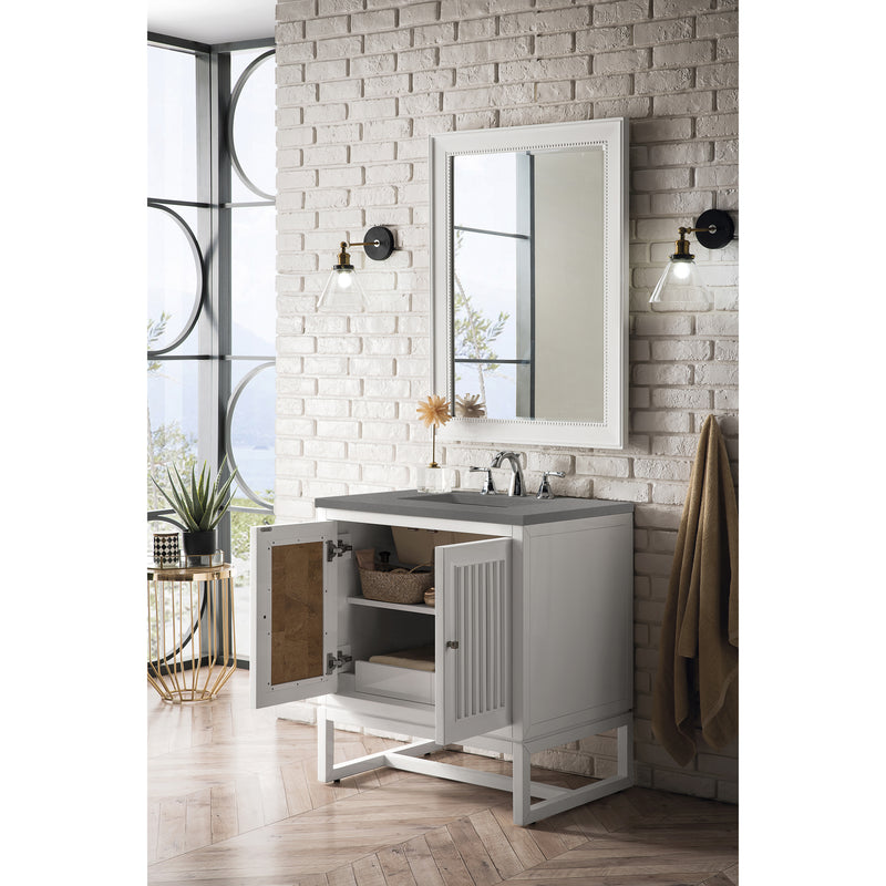 James Martin Athens 30" Single Vanity Cabinet Glossy White with 3 cm Gray Expo Quartz Top E645-V30-GW-3GEX