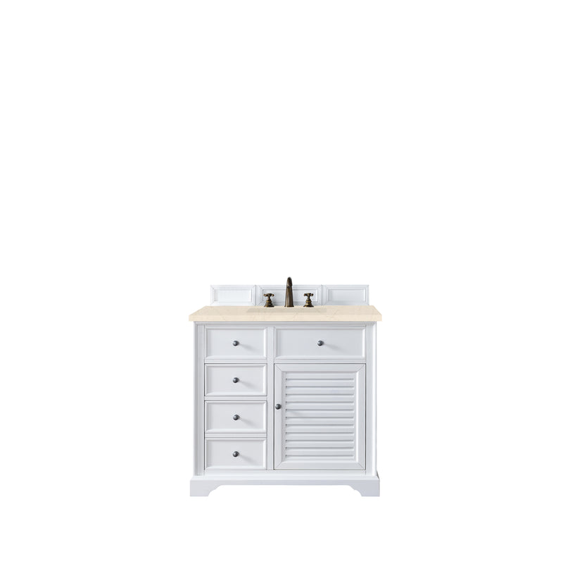 James Martin Savannah 36" Single Vanity Cabinet Bright White with 3 cm Eternal Marfil Quartz Top 238-104-V36-BW-3EMR