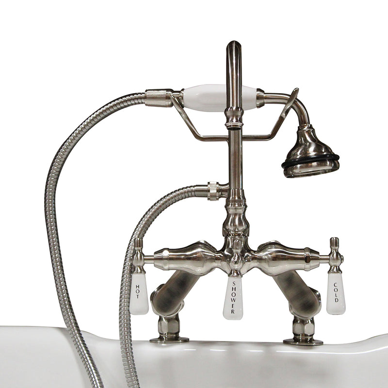 Cambridge Plumbing Clawfoot Tub Deck Mount Porcelain Lever Faucet Hand Held Shower BN