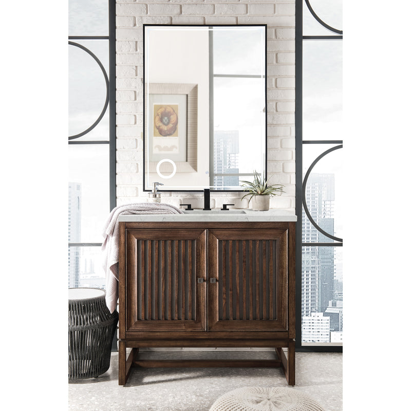 James Martin Athens 36" Single Vanity Cabinet Mid Century Acacia with 3 cm Eternal Jasmine Pearl Quartz Top E645-V36-MCA-3EJP